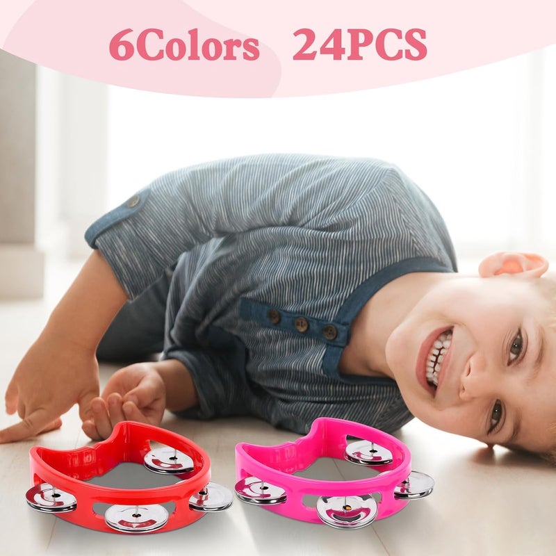 ABSMM 24 PCS Multicolored Tambourines for Kids - 4 Bells Handheld Musical Instruments and Noise Makers Perfect for School Supplies Church Kindergarten Weddings Christmas Parties and Group Performances - Image 4